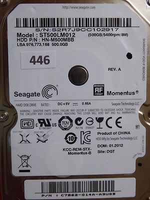 500GB Seagate ST500LM012 HMN-M500MBB | P/N: C7862-G14A-A3UQB | 01.2012  #446