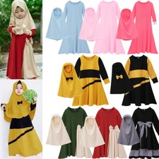 Eid Child Robe Abaya Muslim Kids Girls Prayer Dress Hijab Set Ramadan Gown Burqa