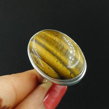 Natural Tiger Eye Oval Gemstone 925 Sterling Silver Proposal Women's Ring