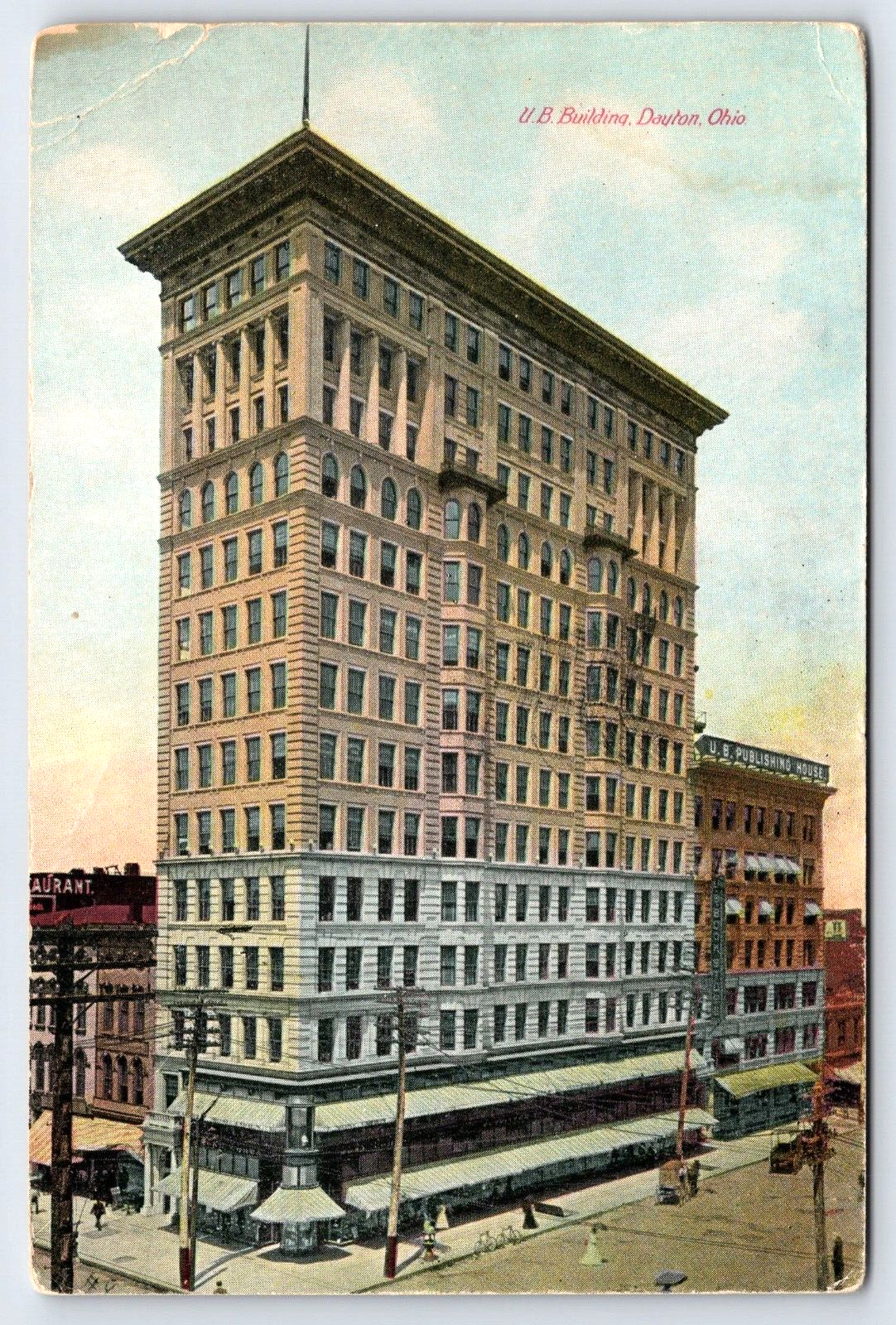 Old Vintage Antique Postcard People History Dayton Ohio United Brethren Building