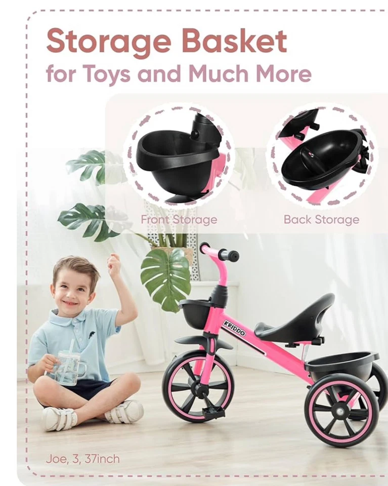Трехколесный велосипед KRIDDO для детей 2-5 лет - розовый трехколесный велосипед с подарком на 24 месяца + - Изображение 4 из 4