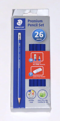 STAEDTLER 26-Piece Premium Pencil Set With 24 #2 Pencils & 2 Rasoplast Erasers