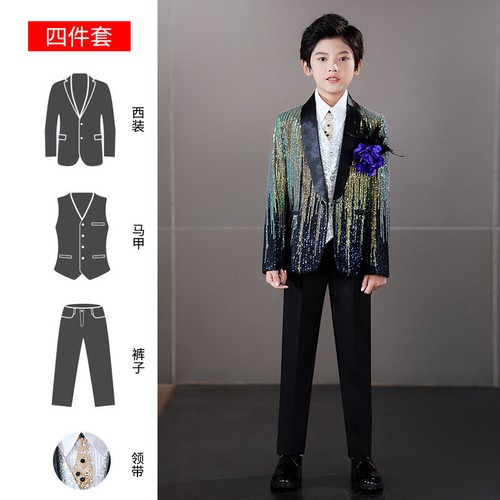 British Children Kid's Boy's Sequins Stage Suits Jacket Coat Pants Evening Party - Picture 20 of 24