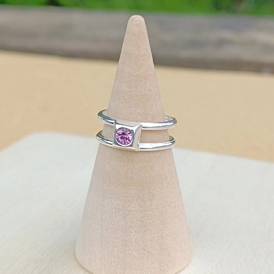 Anello Regolabile Con Pietra CZ Viola Per Donne In Argento Sterlina 925 Gioielli - Immagine 3 di 4