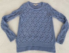 Ann Taylor Loft S Sweater Womens Knit Round Neck Long Sleeve Solid Blue Casual