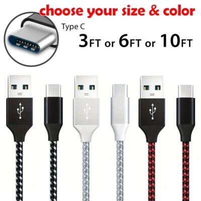 For Samsung Android LG Charger  Heavy Duty Charging Phone Cable Type-C  USB-C - Imagen 1 de 4