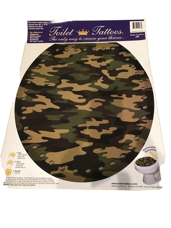 NEW Camo Toilet Seat Cling Tattoo Appliqué Decal 12” x 13.5” Round Green Hunter - Image 2 of 4