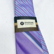 Haggar Clothing Lavender Purple Silk Necktie with Blue Stripe NEW NWT