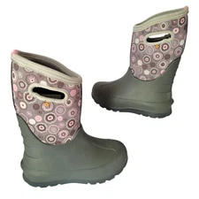 Bogs Girls SZ 1 Boots Waterproof Neo-Classic Bullseye Pull On Gray Pink EUR 31