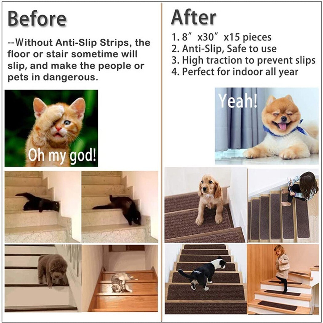 Stair Carpet Treads NonSlip Self Adhesive Step Stair Protector Mats