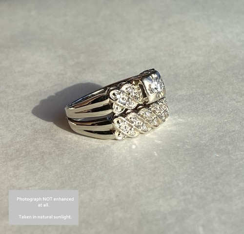 Size 7 Intricate 14k White WEDDING RING BRIDAL SET .30ct Natural Diamonds 5.3g - Picture 7 of 19