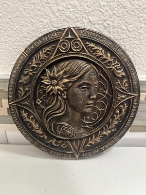 Gold 8  X 8  Virgo Zodiac Astrology 3d Relief Sculpture Wall Art Round Plaque