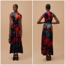 FARM RIO $474 Black Flower Season Crushed Velvet Wrap Maxi-Dress Size L/XL