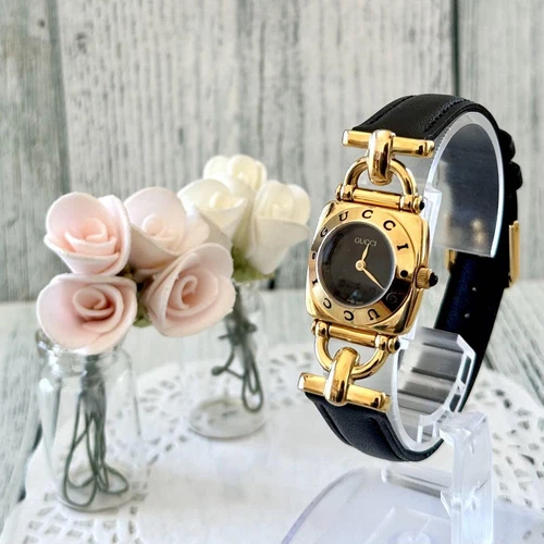 Orologio Gucci 6300L oro nero batteria sostituita originale pulito funzionante