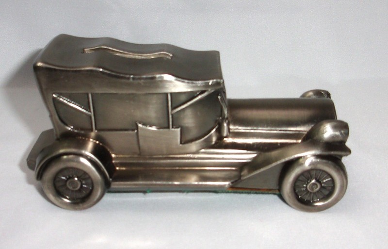 Vintage Heavy Gray Metal Coin Bank - "1909 Thomas Flyabout" - Japan