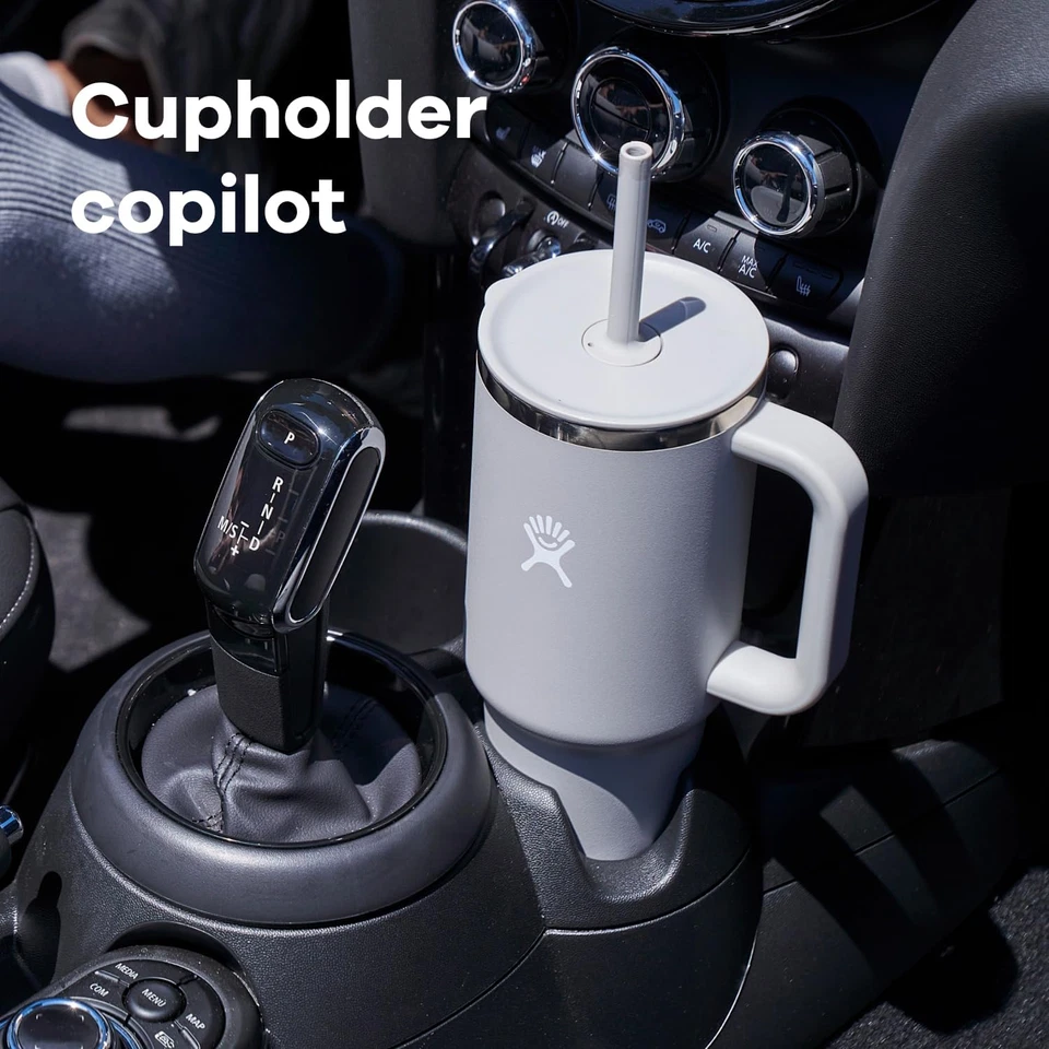 Vaso de viaje Hydro Flask con mango, tapa y pajita - acero inoxidable aislado Foto 2 de 4