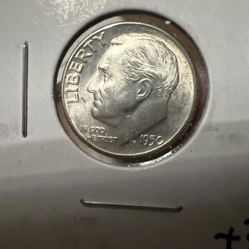 1950 D Roosevelt Dime 10 Cents 90% Silver BU Full Torch Lines from Old Bank Roll