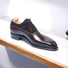 New Men' Handmade Brown Suede  Brown Leather Oxford Formal Dress Shoes