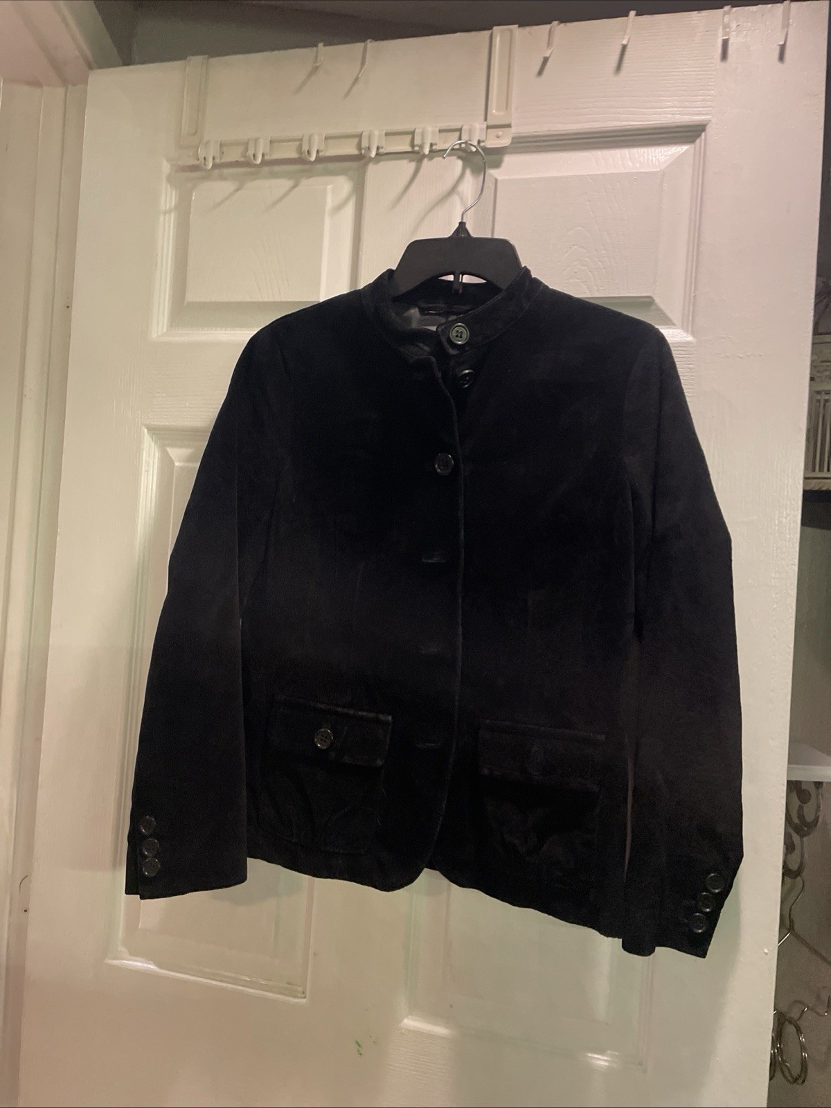 Vintage Suede Jacket Women M Liz Claiborne Black Button Up Western Boho Y2K
