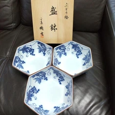 Tachikichi grape pattern serving bowl hexagonal deep plate Japanese tableware po