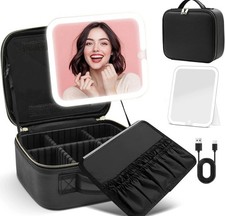 Travel Makeup Bag with LED Lighted Make up Case with Mirror Cosmetic  Organizer