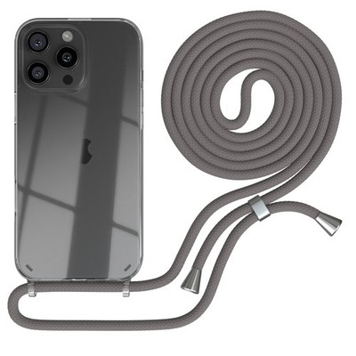 Für Apple iPhone 16 Pro Max Handyhülle zum Umhängen Kordel Tasche Kette Grau