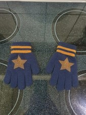 Dunkelblau/orangene "Stern" handschuhe - Gr.110/116 - neuwertig