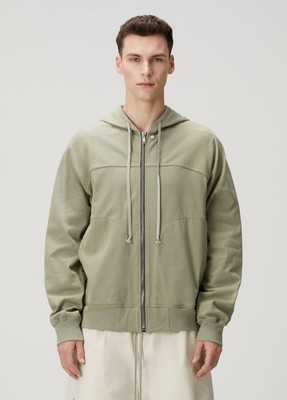 (NO CUSTOMS TAX) RICK OWENS green zip up cotton hoodie sweatshirt Size Medium