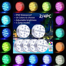 2/4Pcs 13LEDs Pool Lights with Remote IP68 Waterproof 16 Color Underwater Light