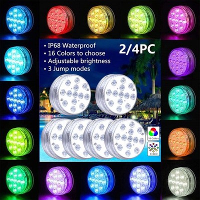 2/4Pcs 13LEDs Pool Lights with Remote IP68 Waterproof 16 Color Underwater Light