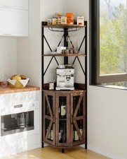 72in 5-Tier Corner Wine Cabinet with Power Outlet LED Strip Glass