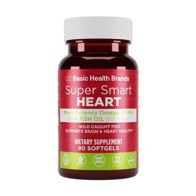 Basic Health Brands  Super Smart Heart Mega Potency Omega-3 Fish Oil, 1000 mg