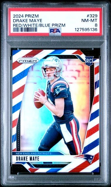 2024 PANINI PRIZM RED/WHITE/BLUE PRIZM #329 DRAKE MAYE ROOKIE RC PSA 8