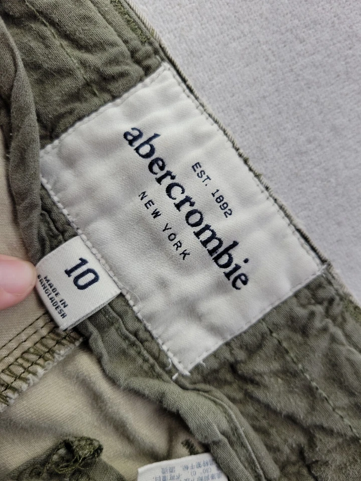 Pantalones Cortos Carga Abercrombie Niños 10 Verdes Bolsillos Cordón Fábrica Envejecido 9" Foto 4 de 4