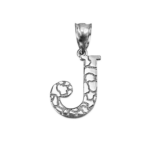 Sterling Silver Nugget Initial Pendant Necklace - Picture 41 of 78