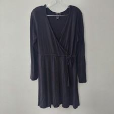 H&M basic dress large black knee length longsleeve v-neck elastic tie waist