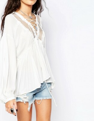 Nwot $128 Free People Don't Let Go White Boho Embroidered Blouse XS
