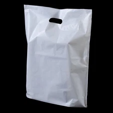 50 x WHITE Patch Handle Carrier Gift Retail Shopping Plastic Bags 15" x 18" + 3"
