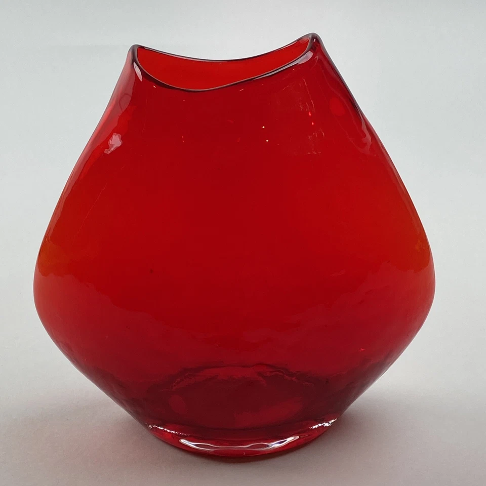 Jarrón de vidrio ámbar rojo rubí moderno vintage 7"x 7"x 2,5" MCM Foto 4 de 4