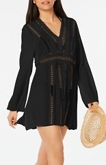 Raviya BLACK Crochet Tunic Swim Cover-up, US Medium