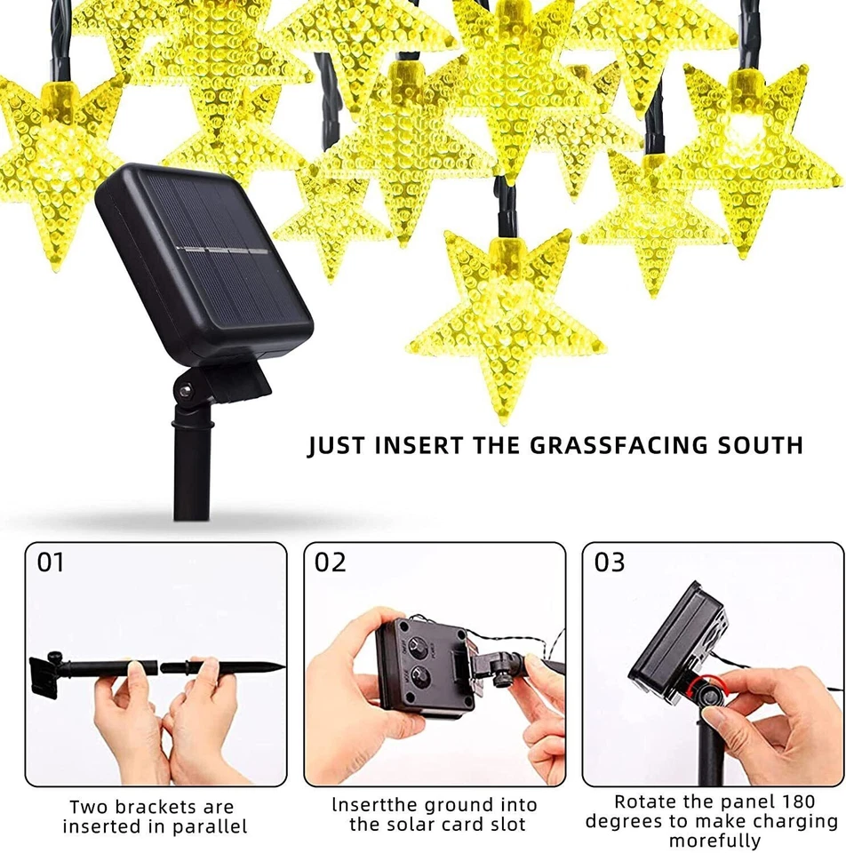 50/100 LED Solar String Lights Outdoor Star Fairy Light Patio Garden Party Decor - Image 2 of 4