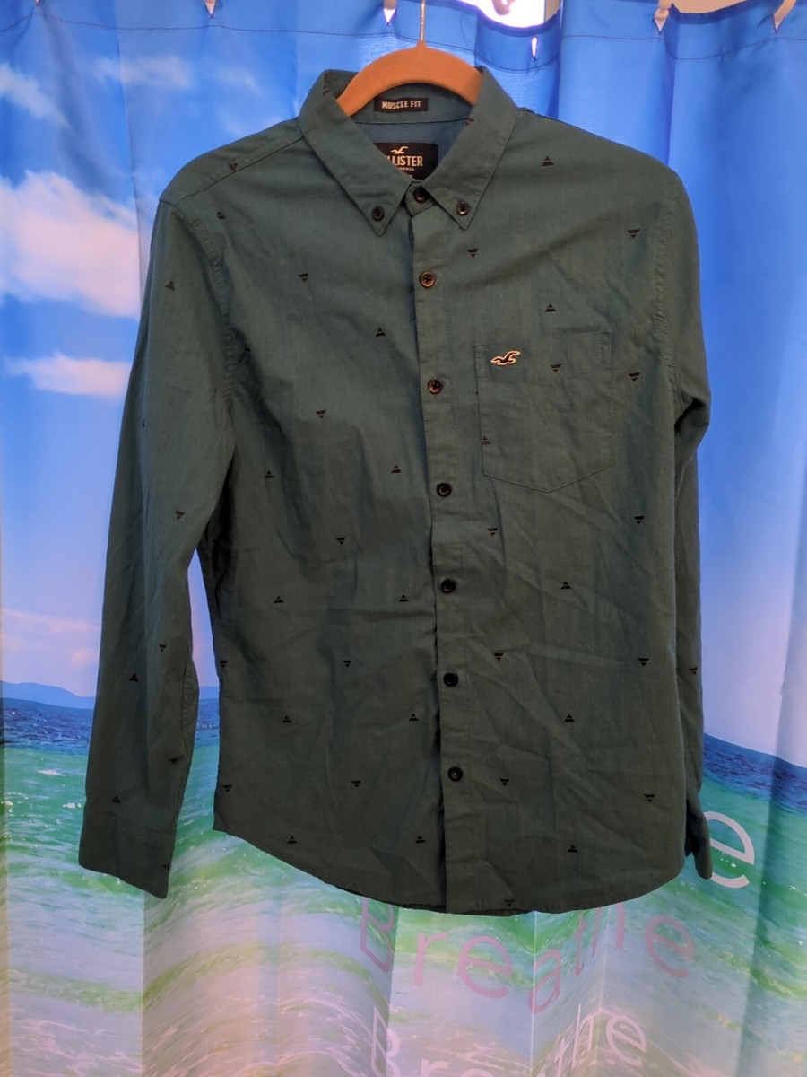 Hollister Muscle Fit Epic Stretch Men Size Small Dress Shirt Teal