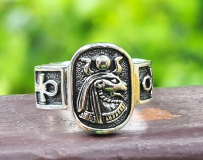 Sekhmet Lioness Goddess Ring 925 Sterling Silver God of Egypt Lion Egyptian Ankh
