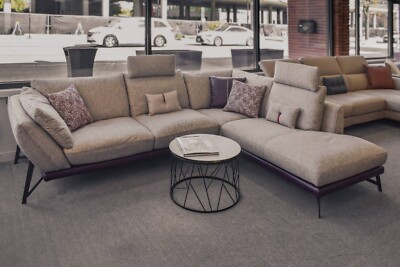 Modern Italian Luxury Fabric & Leather Sectional - Rich Wine Color - *IN-STOCK*