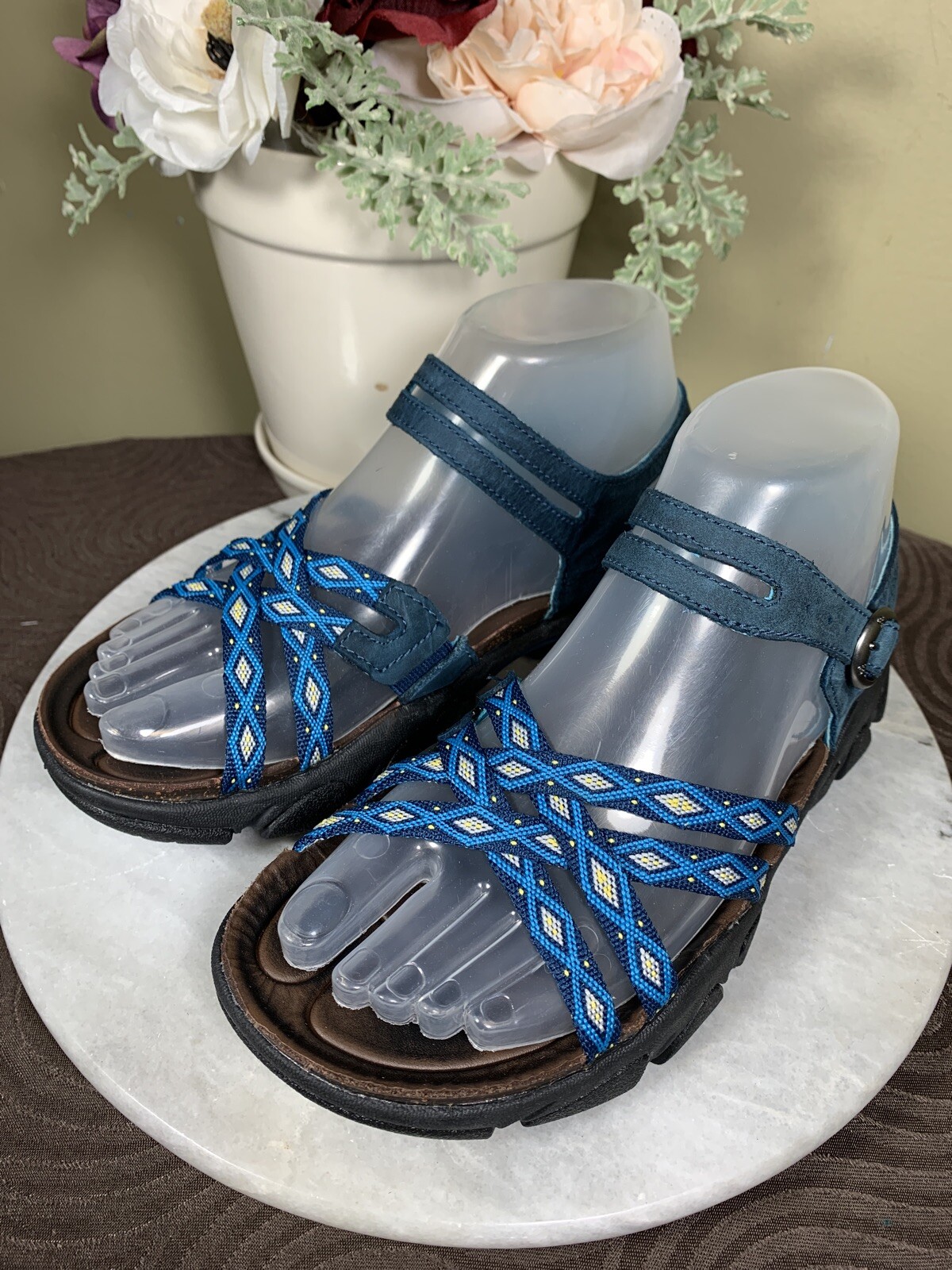 Sandali Keen TwoTone blu scamosciati slingbacks anatomici con cinturino plantare donna US 6