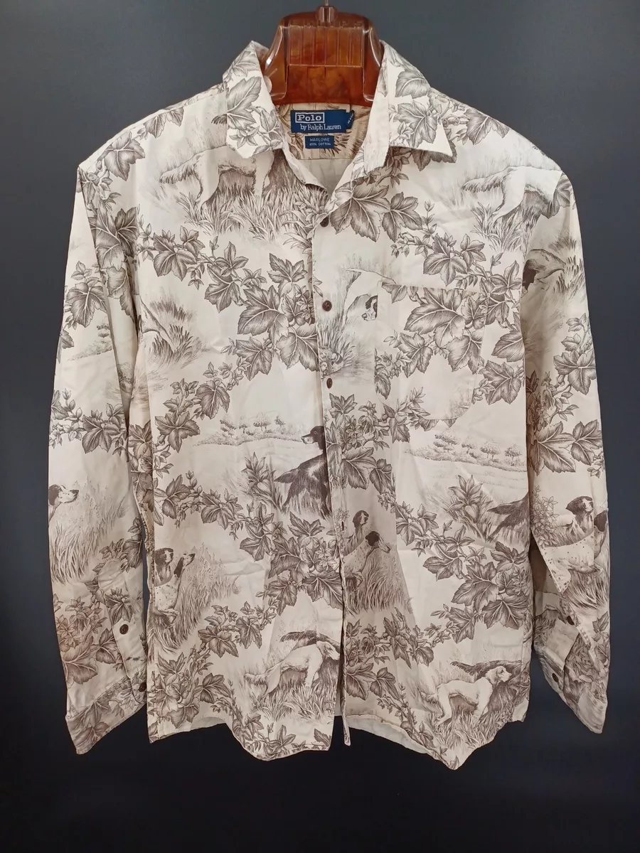 Vintage 90s Ralph Lauren Polo Marlowe Hunting Dogs Print Shirt Size M