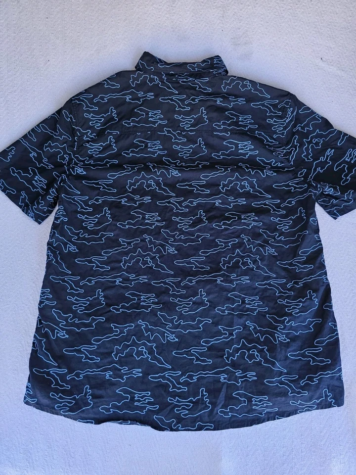 Daniel Won Men Blue Camo-Embroidered Button-Down Shirt XXL - Imagem 2 de 4