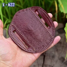 GENUINE LEATHER DEER ENGRAVED PANCAKE Folding Knife Outdoor Tool Sheath Holster
