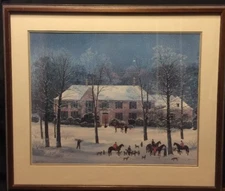 Michel Delacroix 'LA CHASSE D'HIVER' Art Print Framed & Matted Under Glass EUC