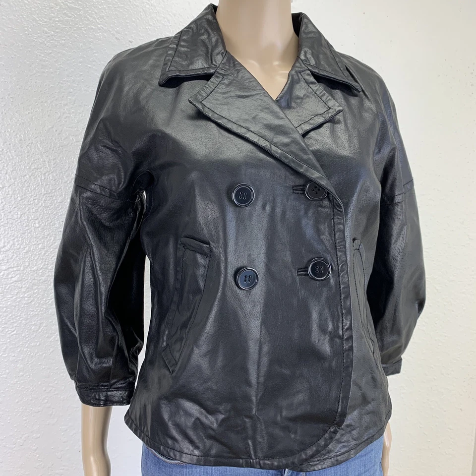 Chaqueta de Cuero Tex by Max Azria Mujer Doble Pecho Negra Gótica Retro Punk Rock Foto 3 de 4